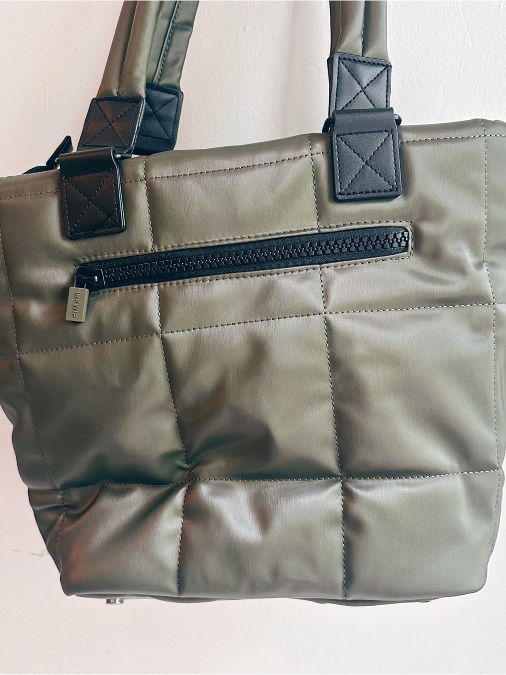 NEW IHKWIP Checkmate Quilted Tote with 2 Crossbody Straps Olive green checkered - Picture 12 of 13